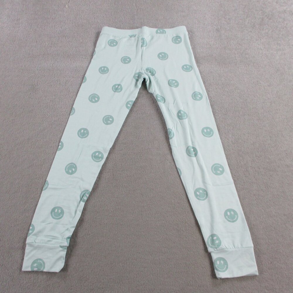 Blush Lotus Bamboo Pajama Set Girls 9/10 Blue Smiley Face Print Soft Lounge - Picture 6 of 9